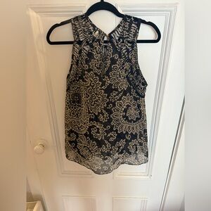 Anthropologie Black & Cream Paisley Women's top with cut outs. Size Medium